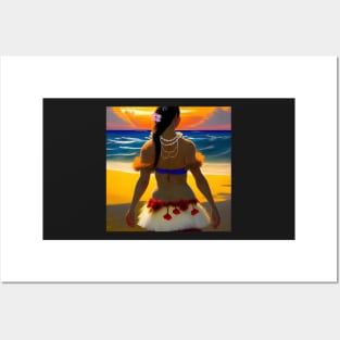 Hula Girl Hawaiian Luau Impressionist Painting Hawaii Sunset Pearls Posters and Art